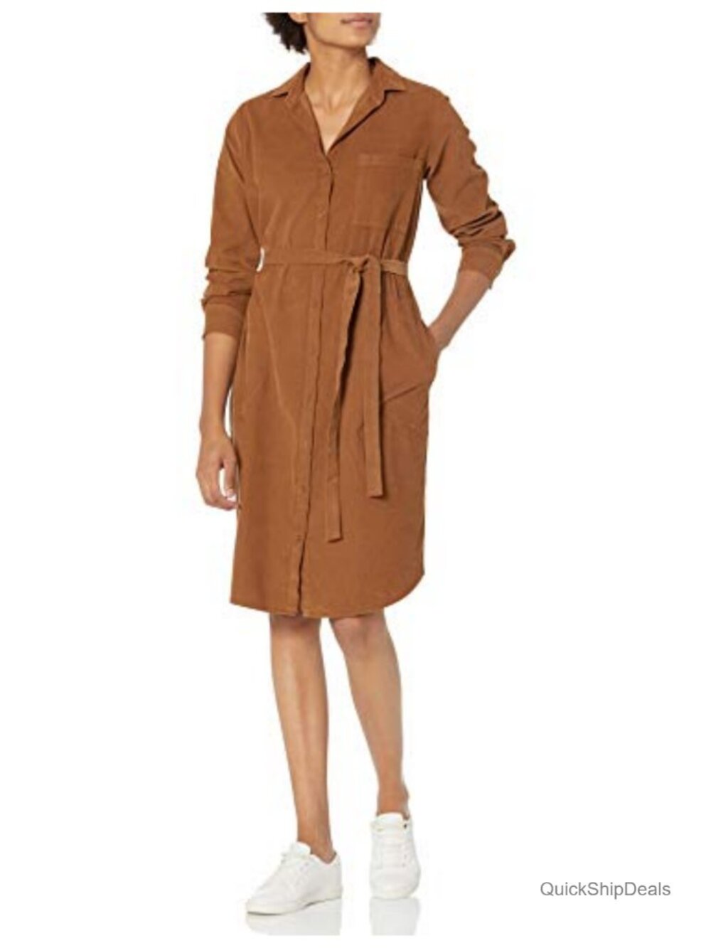 Velvet by Graham Spencer Wilma Corduroy Shirtdress with Belt and Pockets